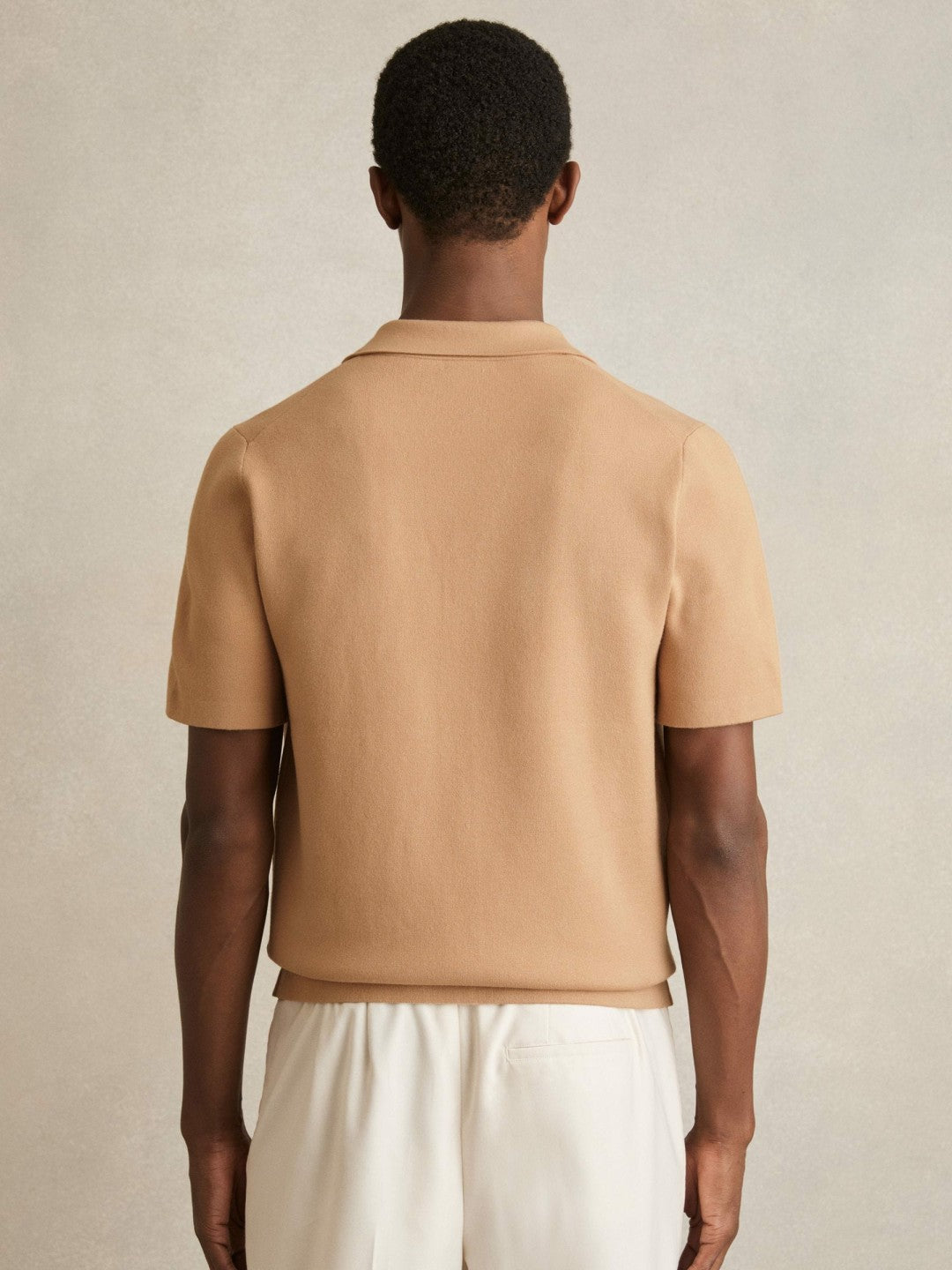 Geometric Cuban-Collar Knit Shirt Camel/Off White | Mens