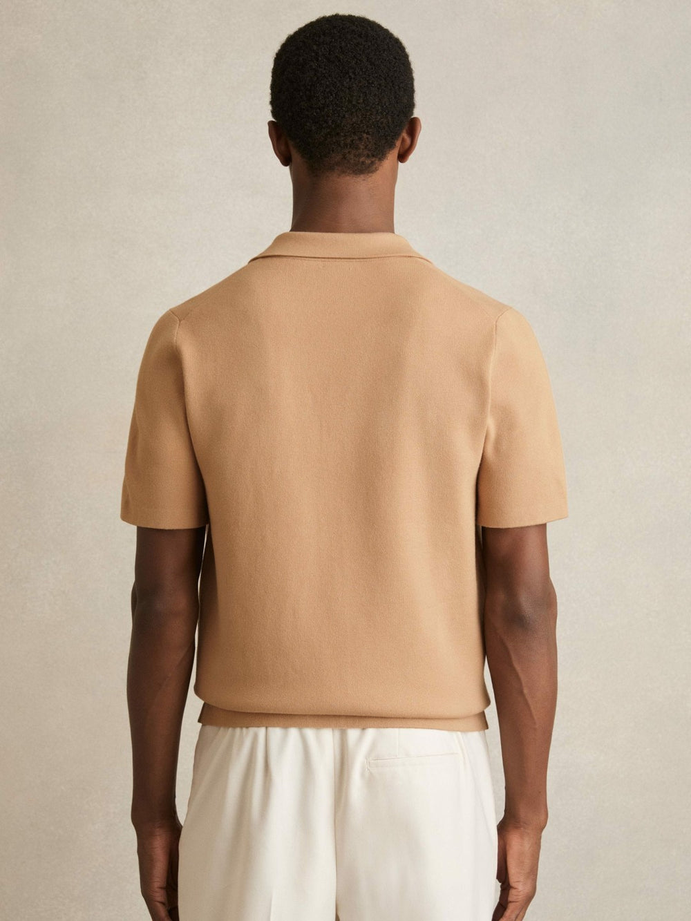 Geometric Cuban-Collar Knit Shirt Camel/Off White | Mens