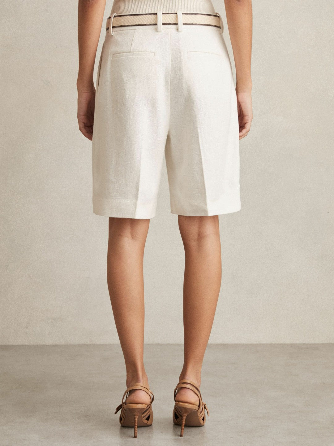 Petite Linen-Blend Bermuda Shorts White | Womens