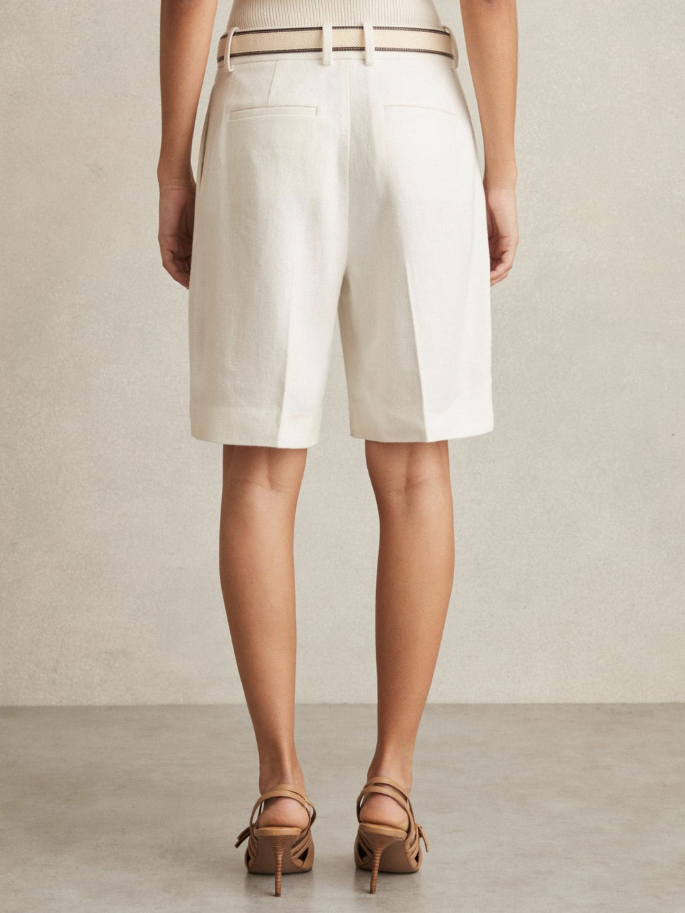 Linen-Blend Bermuda Shorts White | Womens