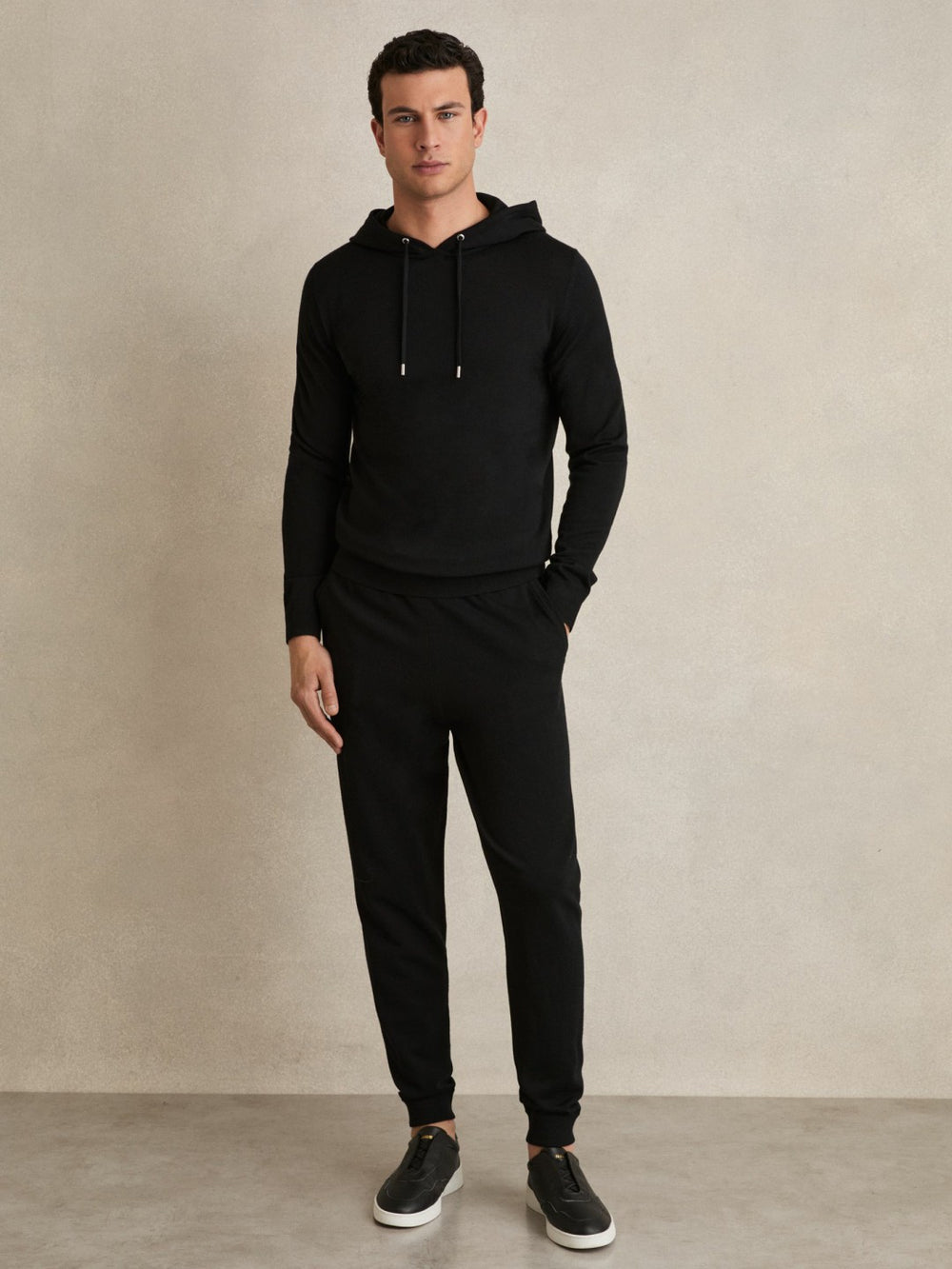 Merino Wool Drawstring Hoodie Black | Mens