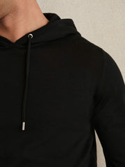 Merino Wool Drawstring Hoodie Black | Mens