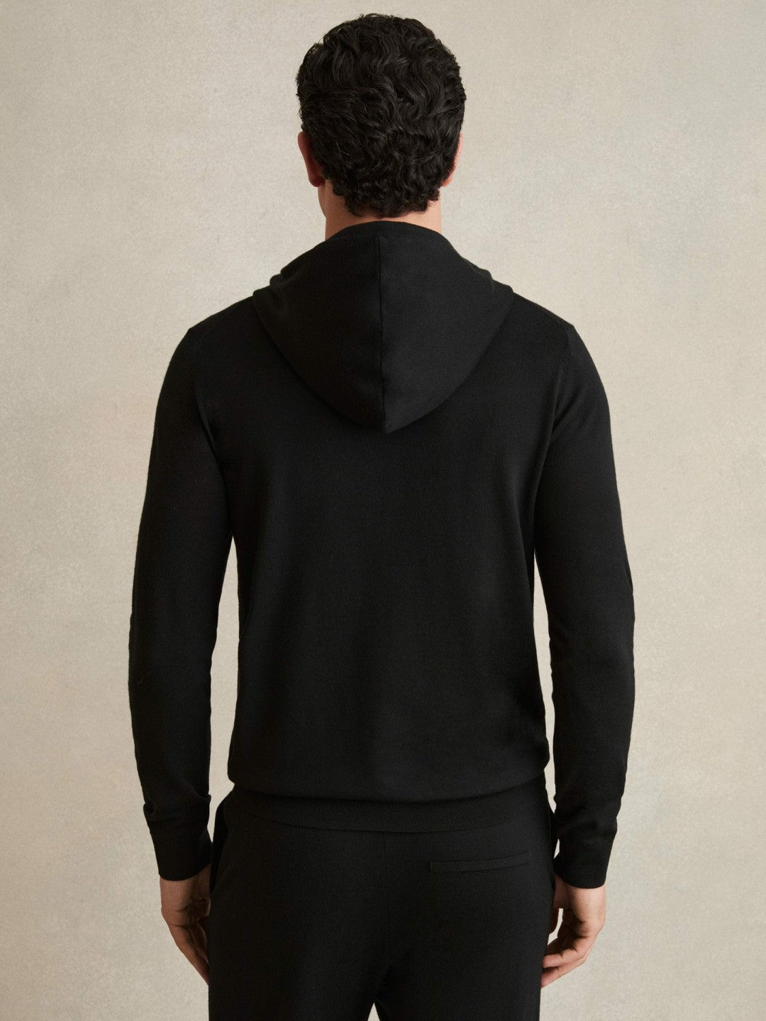 Merino Wool Drawstring Hoodie Black | Mens