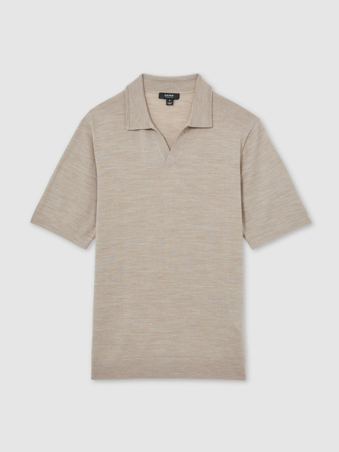 Merino Wool Open Collar Polo Shirt Wheat Melange | Mens