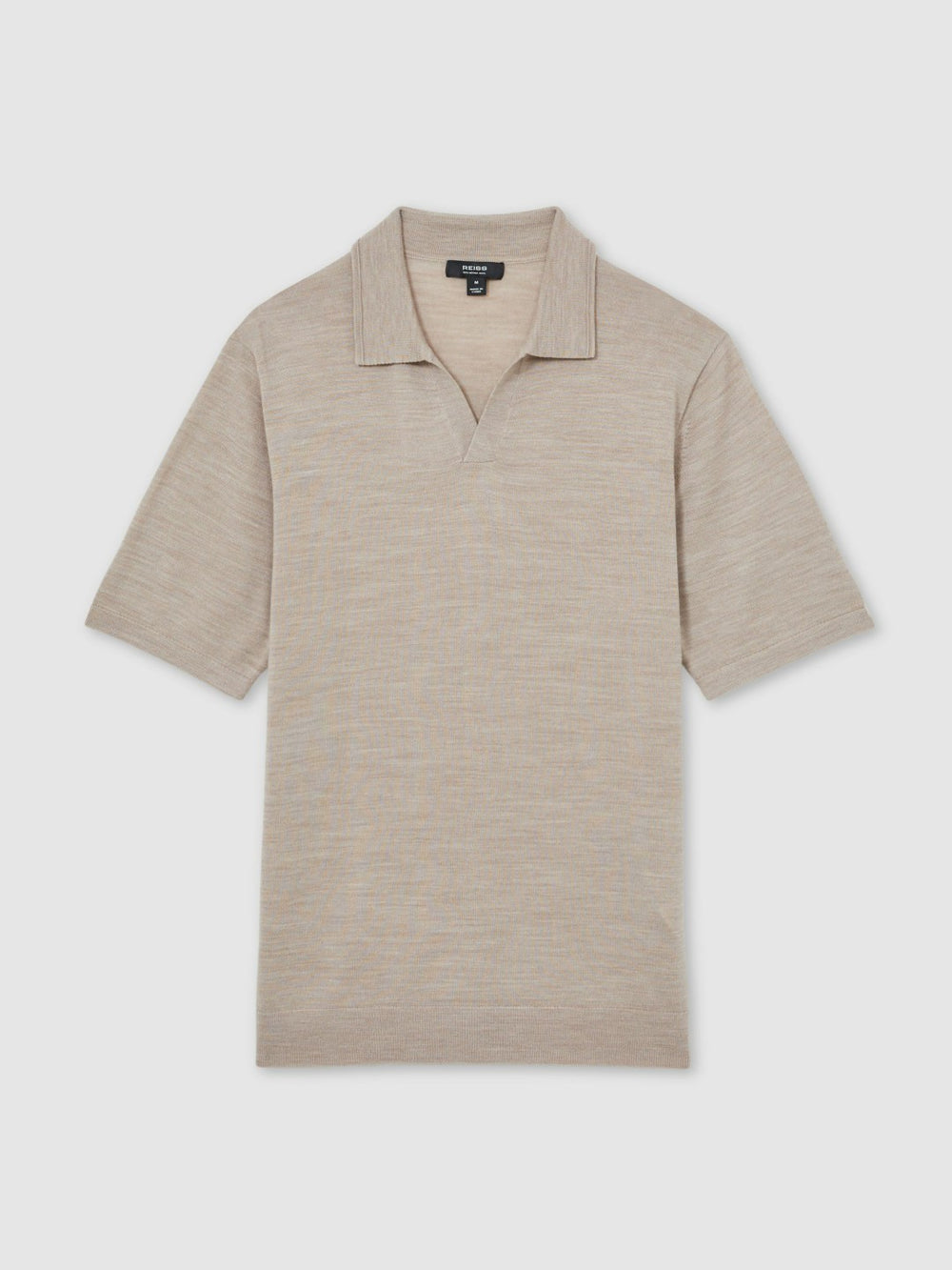 Merino Wool Open Collar Polo Shirt Wheat Melange | Mens