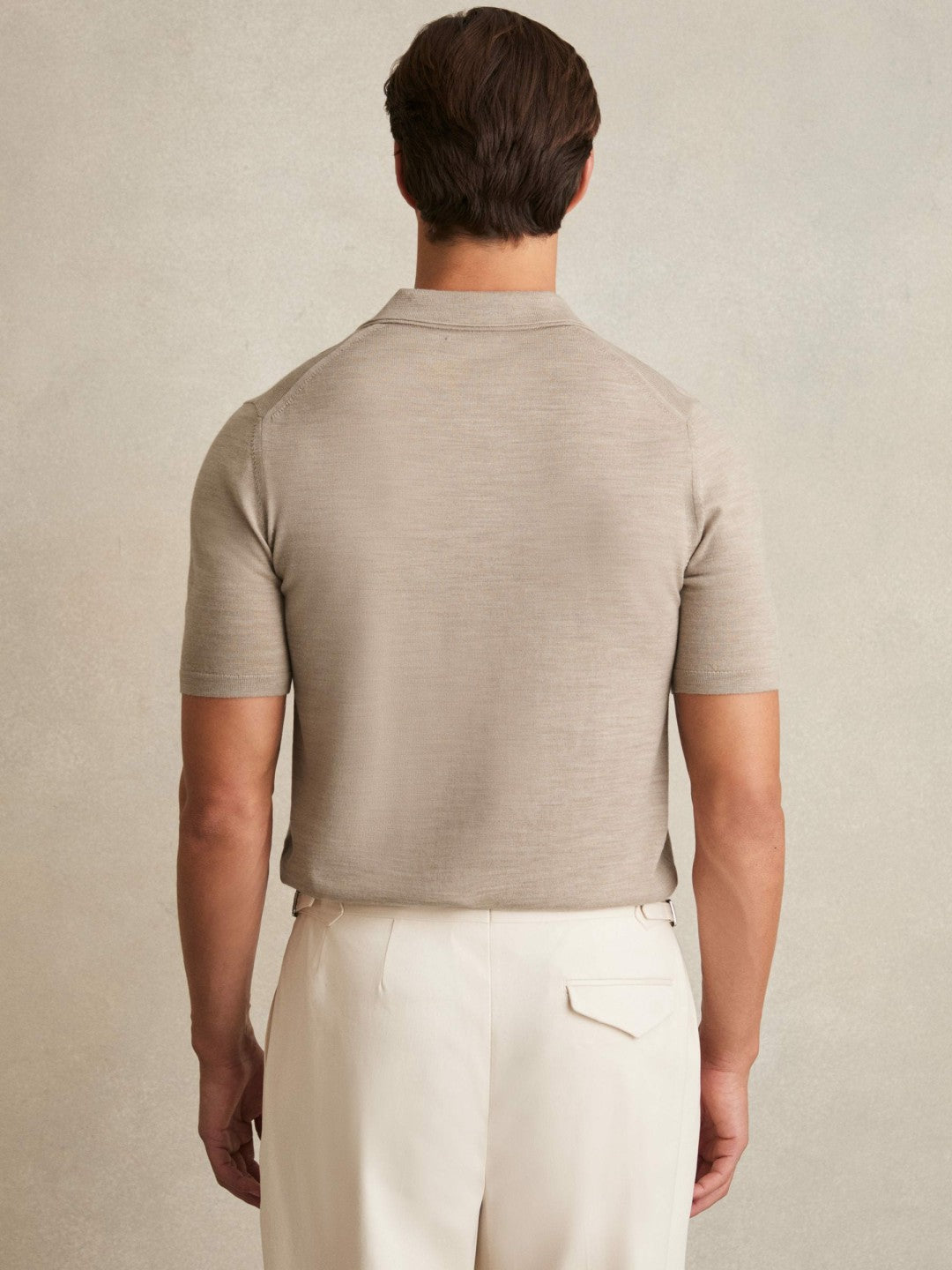 Merino Wool Open Collar Polo Shirt Wheat Melange | Mens