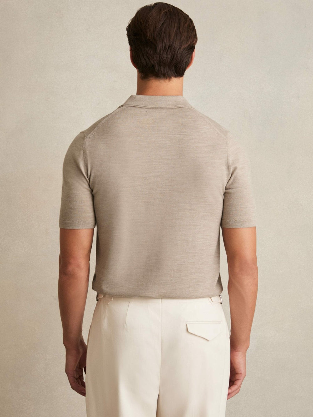 Merino Wool Open Collar Polo Shirt Wheat Melange | Mens