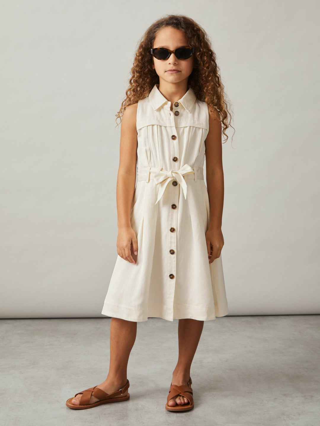 13-14 yrs Tie-Waist Collared Dress Ivory | Children