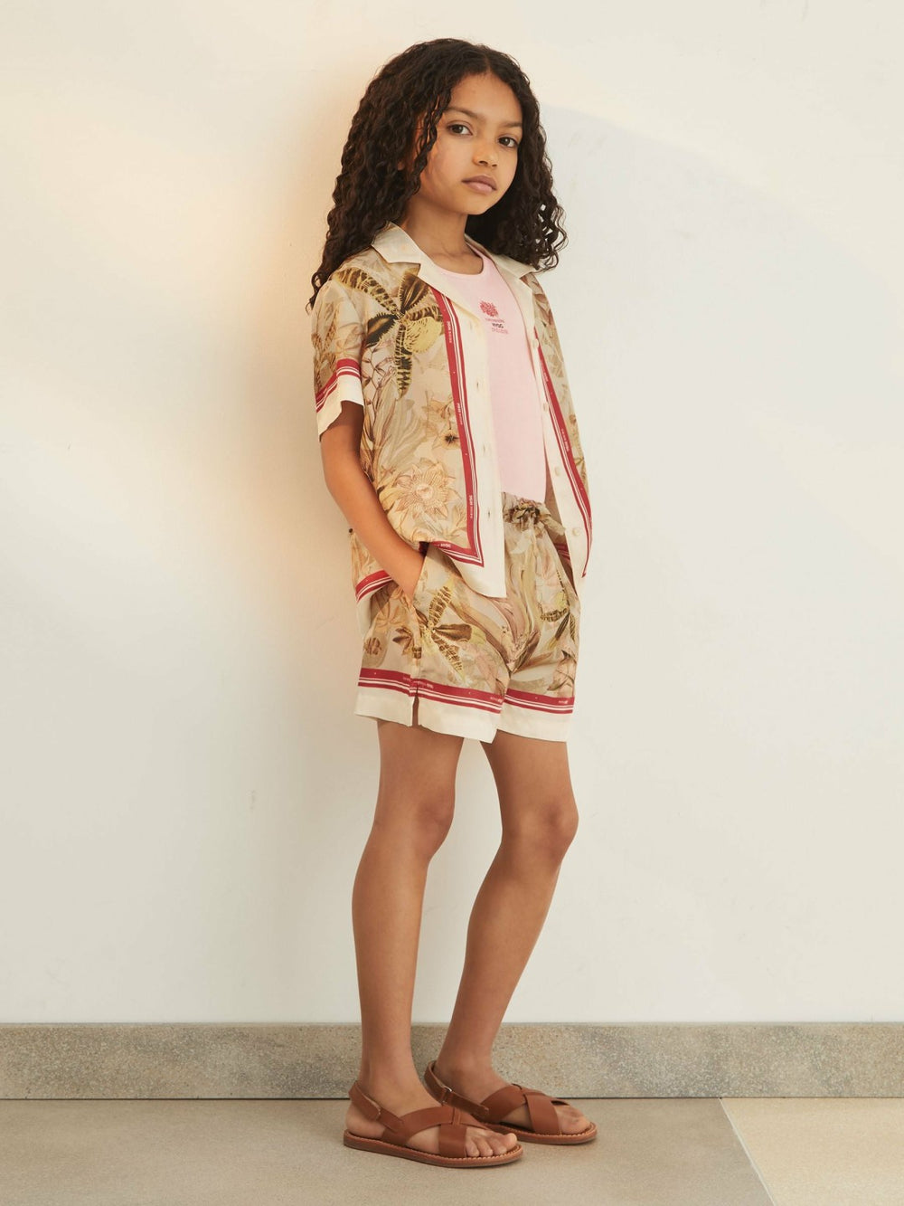 9-13 yrs  | NYBG Satin Floral-Print Shorts Khaki | Children