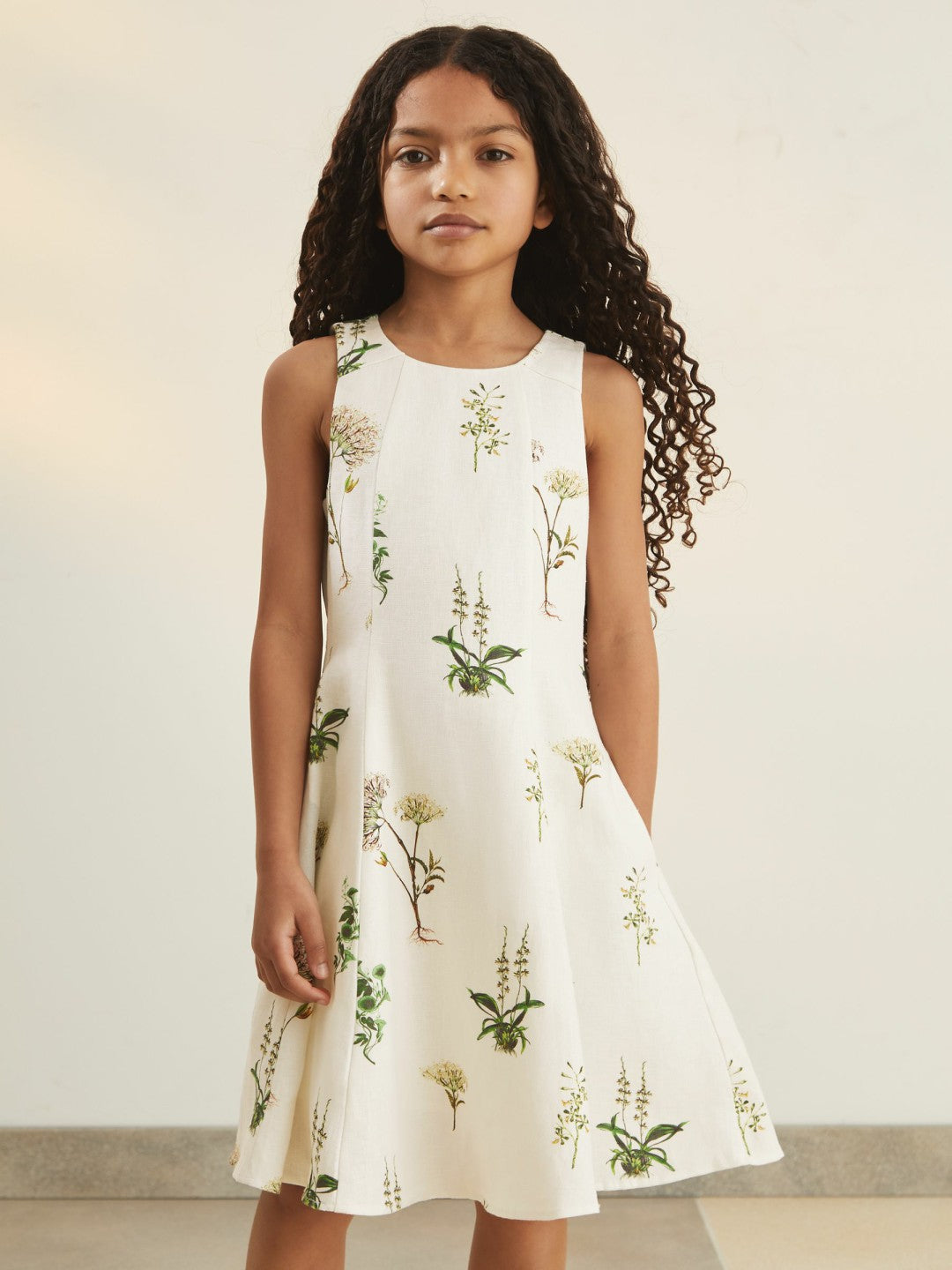 9-13 yrs  | NYBG Linen Floral Flared Dress Ivory | Children
