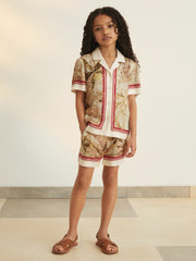 13-14 yrs  | NYBG Satin Floral-Print Shirt Khaki | Children