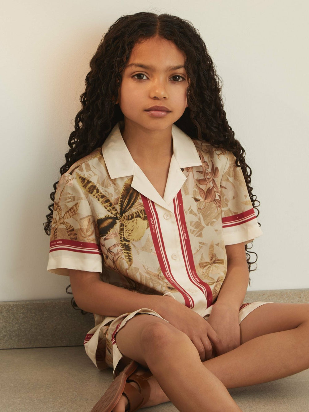 4-9 yrs  | NYBG Satin Floral-Print Shirt Khaki | Children