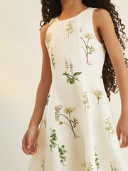 4-9 yrs  | NYBG Linen Floral Flared Dress Ivory | Children