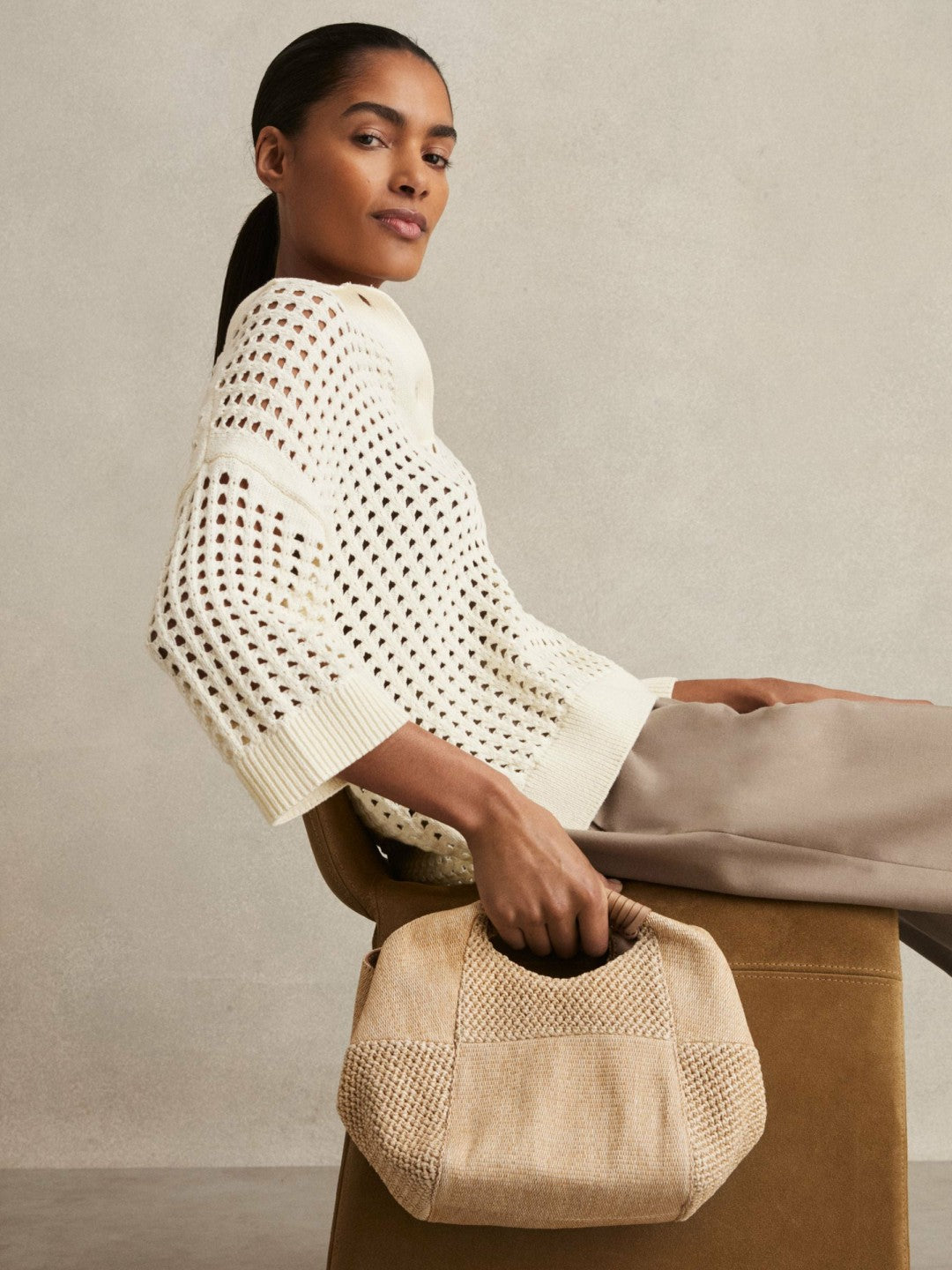 Raffia Patchwork Clutch Bag Natural | Womens