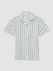 Textured-Stripe Cuban-Collar Shirt White/Soft Blue | Mens