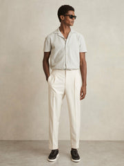 Textured-Stripe Cuban-Collar Shirt White/Soft Blue | Mens