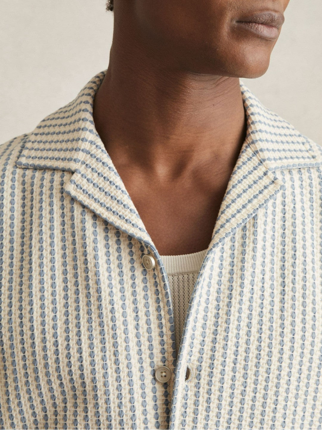 Textured-Stripe Cuban-Collar Shirt White/Soft Blue | Mens
