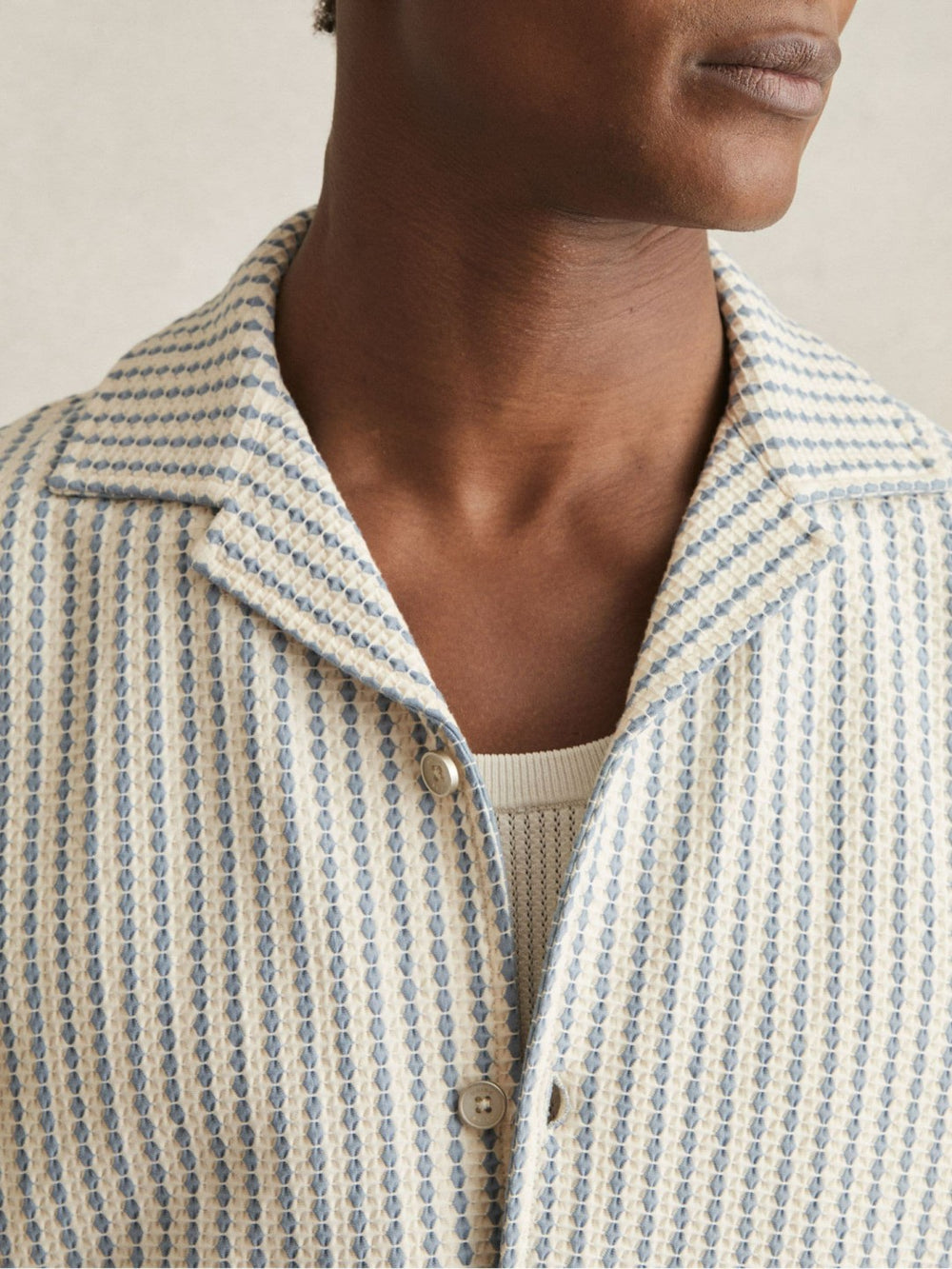 Textured-Stripe Cuban-Collar Shirt White/Soft Blue | Mens
