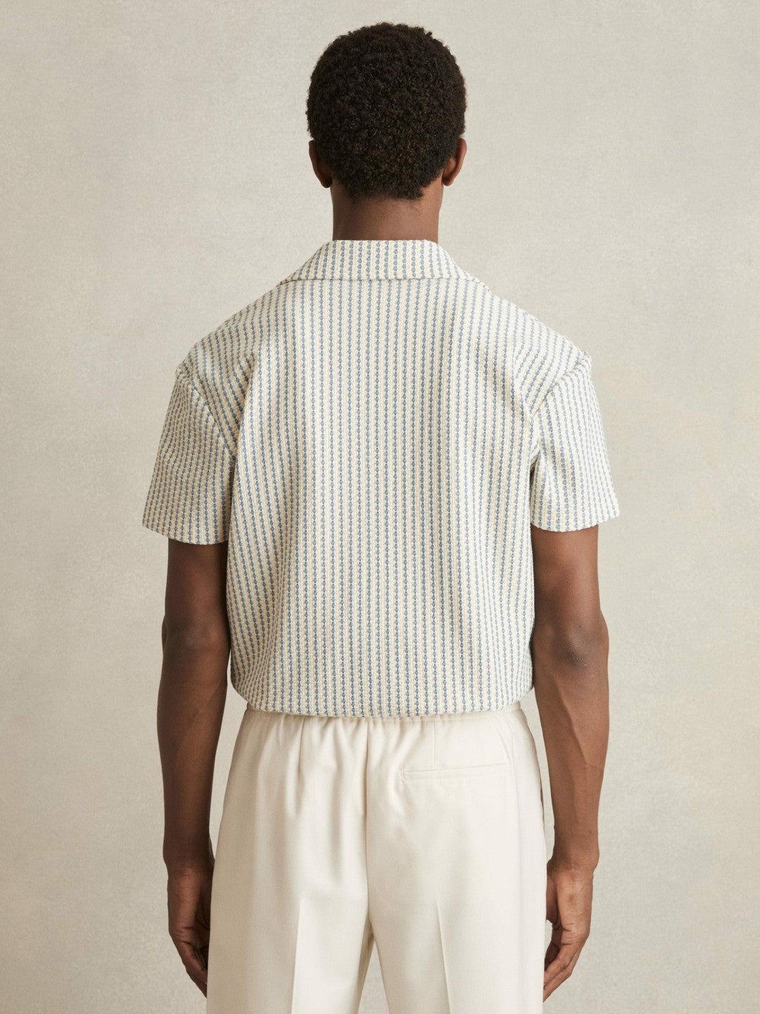 Textured-Stripe Cuban-Collar Shirt White/Soft Blue | Mens