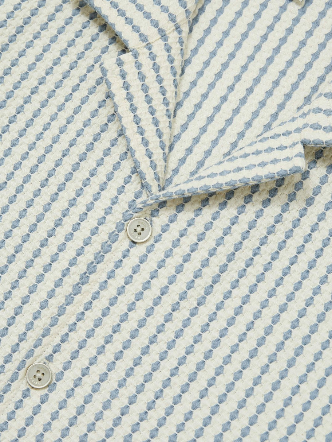 Textured-Stripe Cuban-Collar Shirt White/Soft Blue | Mens
