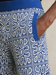 Tile Pattern Knit Shorts Blue/White | Mens