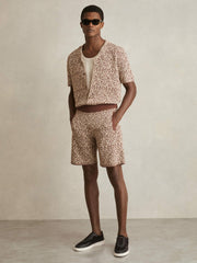 Tile Pattern Knit Shorts Brown/White | Mens