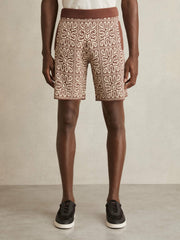 Tile Pattern Knit Shorts Brown/White | Mens