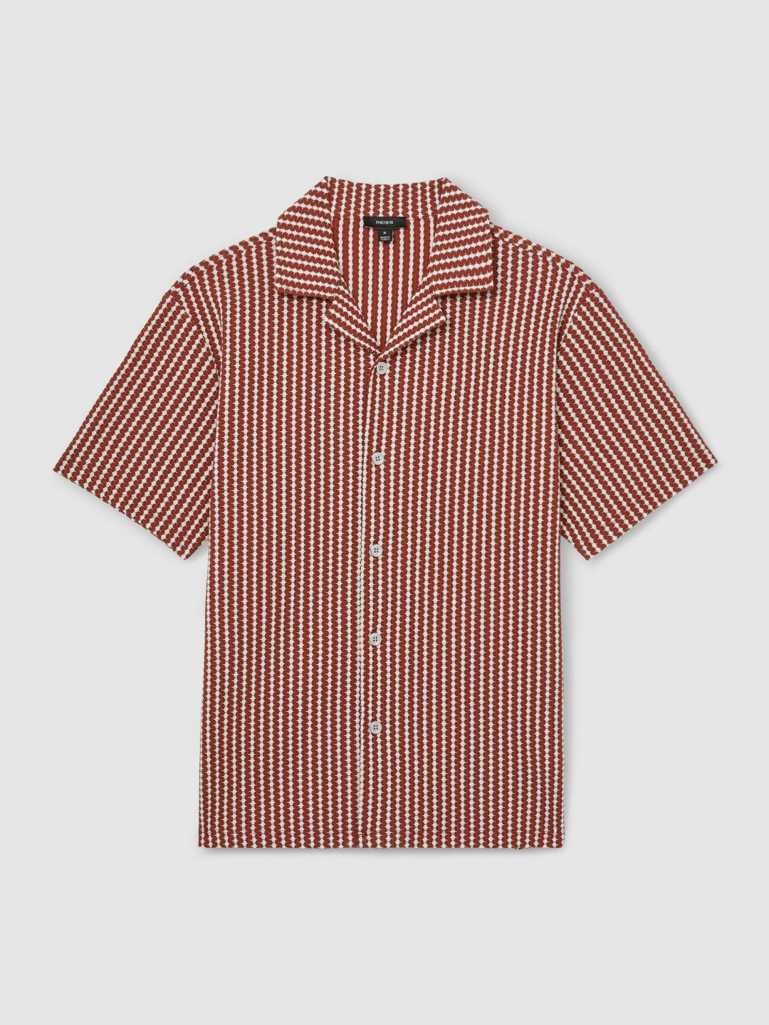Textured-Stripe Cuban-Collar Shirt Rust Red/White | Mens