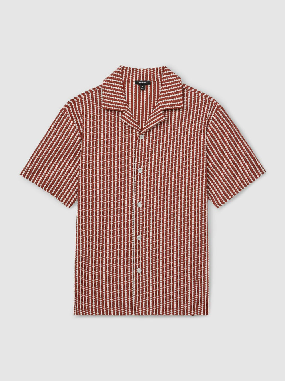 Textured-Stripe Cuban-Collar Shirt Rust Red/White | Mens
