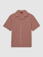 Textured-Stripe Cuban-Collar Shirt Rust Red/White | Mens