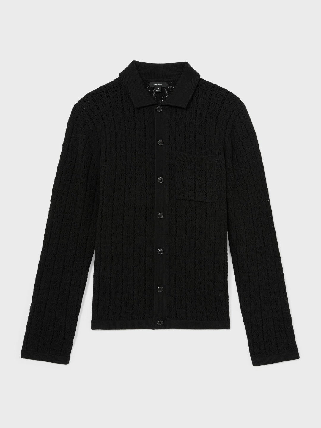 Cotton-Blend Textured Knit Shirt Black | Mens