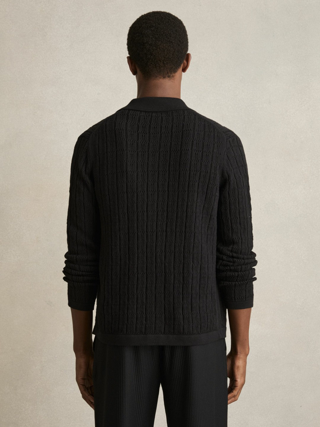 Cotton-Blend Textured Knit Shirt Black | Mens
