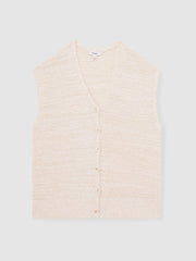 Cotton-Linen Button-Through Knit Top Ivory | Womens