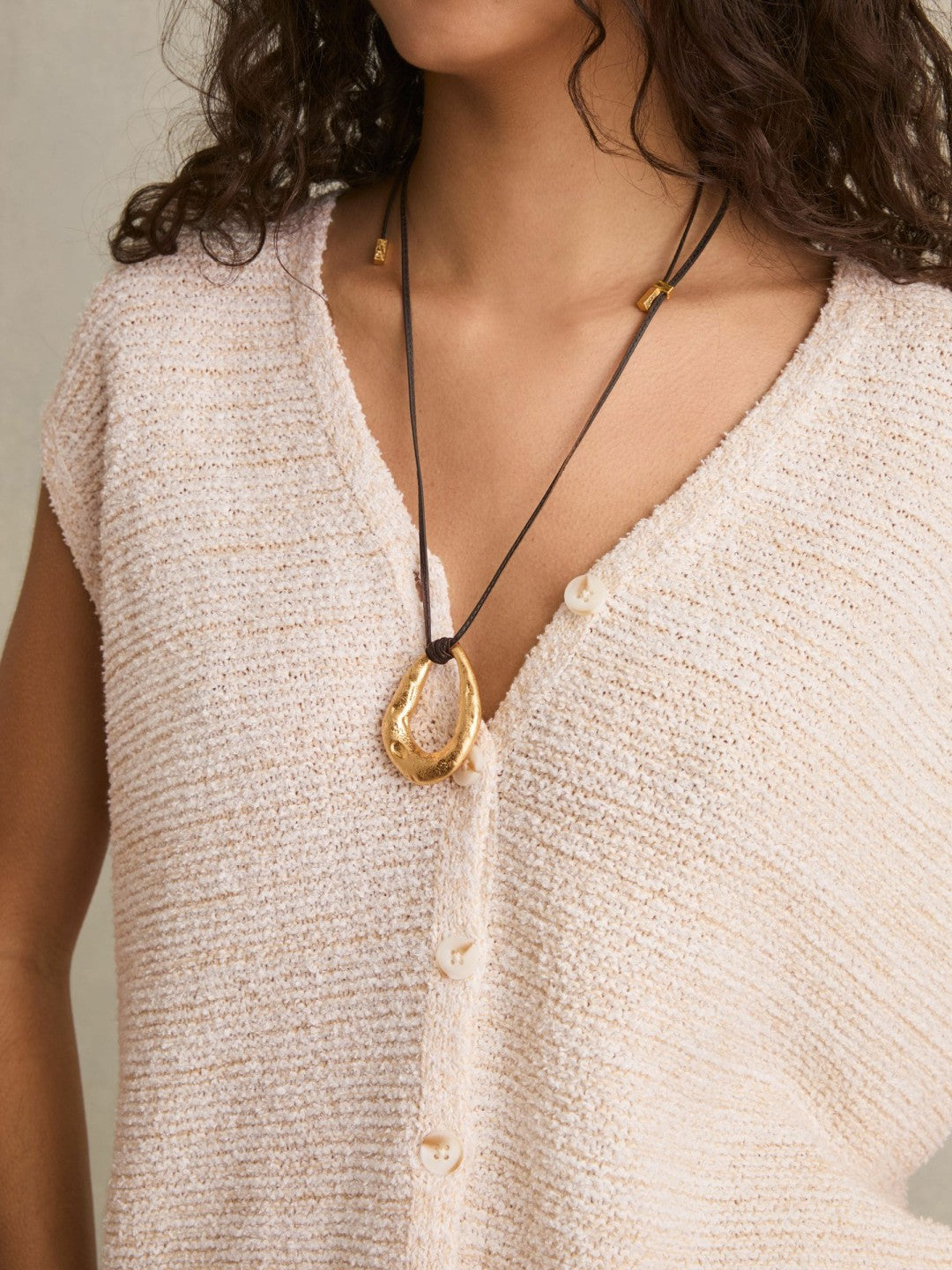 Cotton-Linen Button-Through Knit Top Ivory | Womens