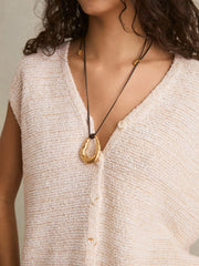 Cotton-Linen Button-Through Knit Top Ivory | Womens