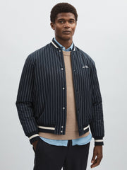 Les Deux Technical Varsity Jacket Navy Stripe | Mens