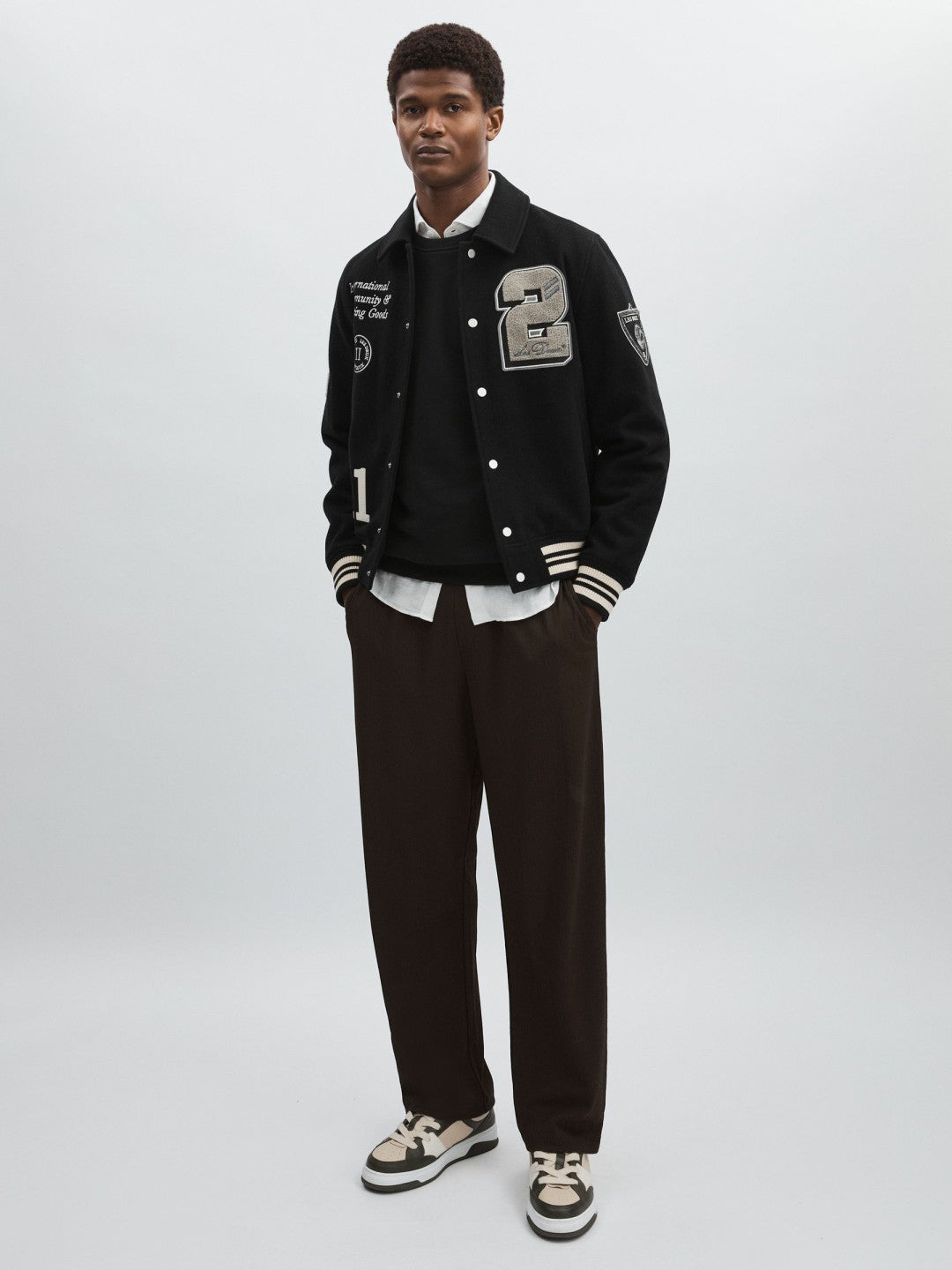 Les Deux Wool-Blend Varsity Jacket Black | Mens