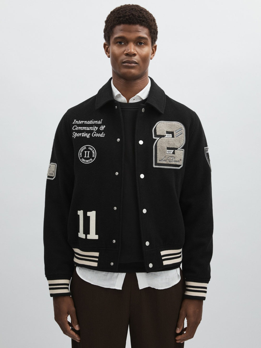 Les Deux Wool-Blend Varsity Jacket Black | Mens