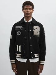 Les Deux Wool-Blend Varsity Jacket Black | Mens