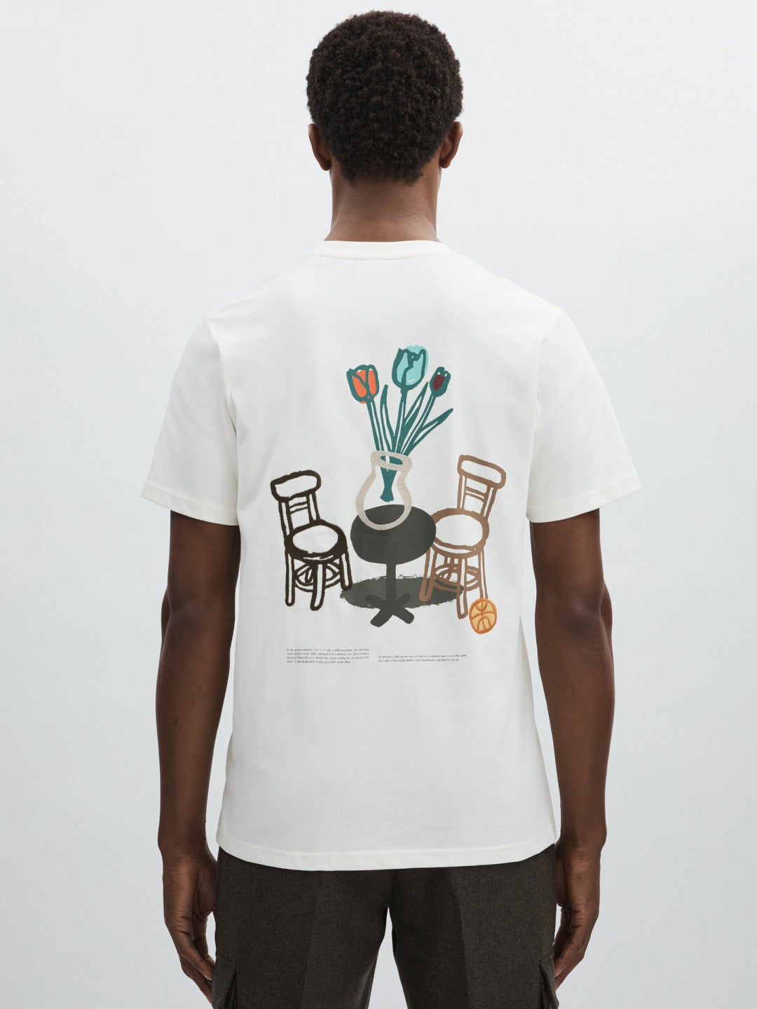 Les Deux 100% Cotton Café Print T-Shirt Ivory Print | Mens