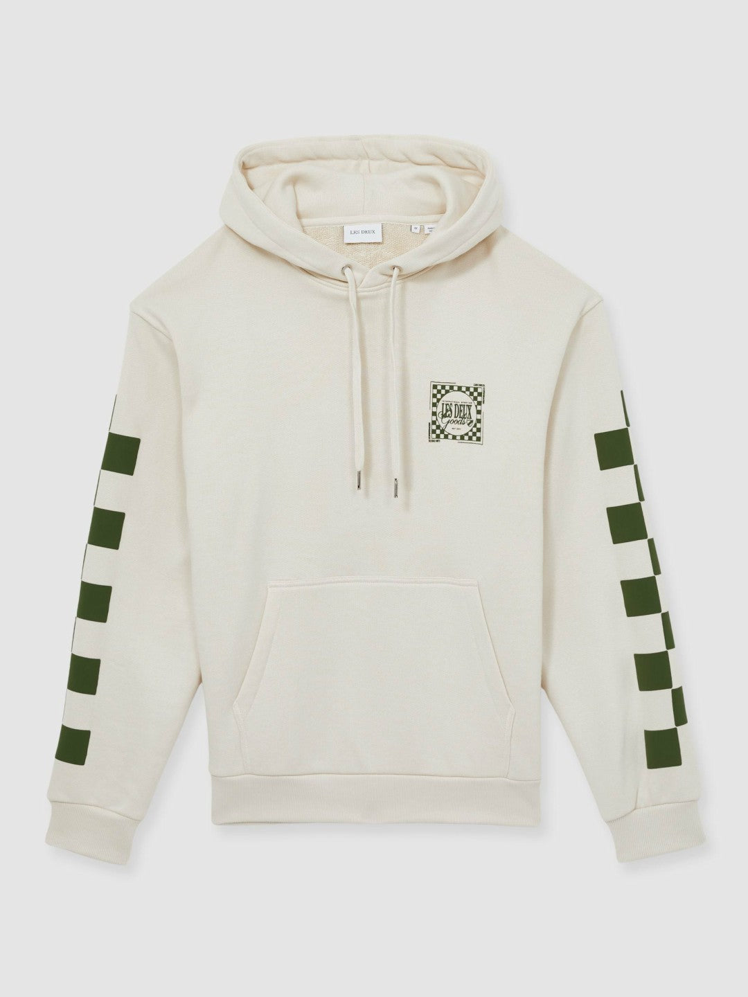 Les Deux 100% Cotton Goods Print Hoodie Ivory/Green | Mens