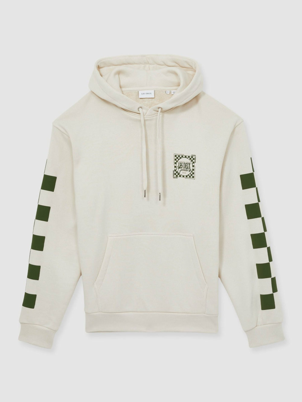 Les Deux 100% Cotton Goods Print Hoodie Ivory/Green | Mens
