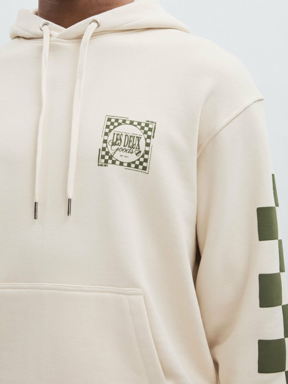 Les Deux 100% Cotton Goods Print Hoodie Ivory/Green | Mens