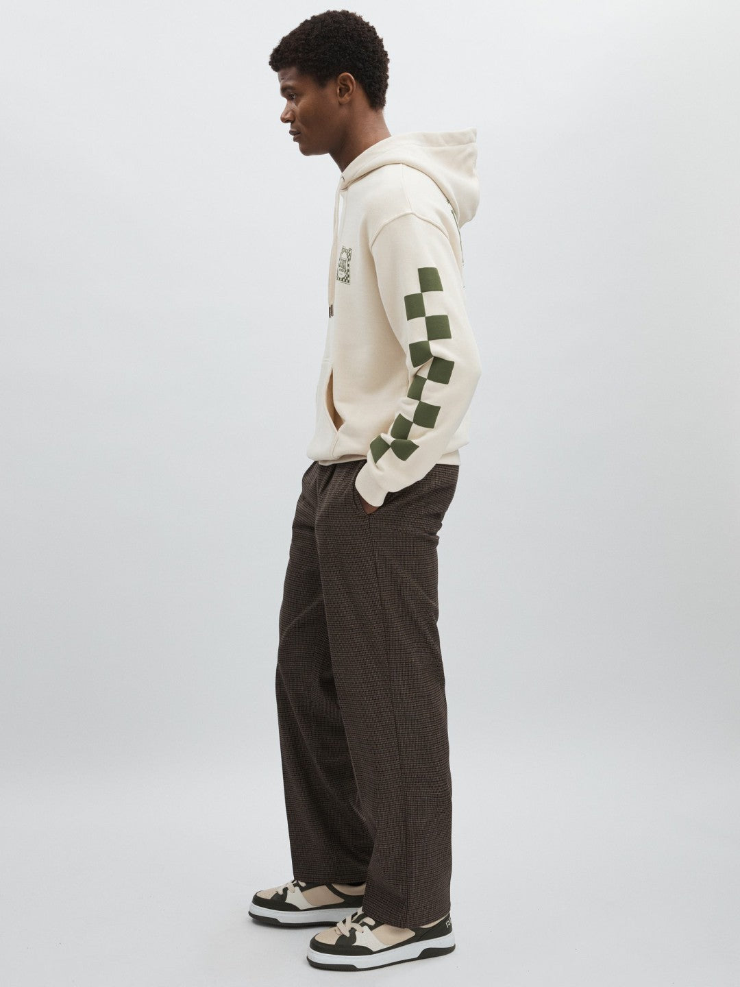 Les Deux 100% Cotton Goods Print Hoodie Ivory/Green | Mens