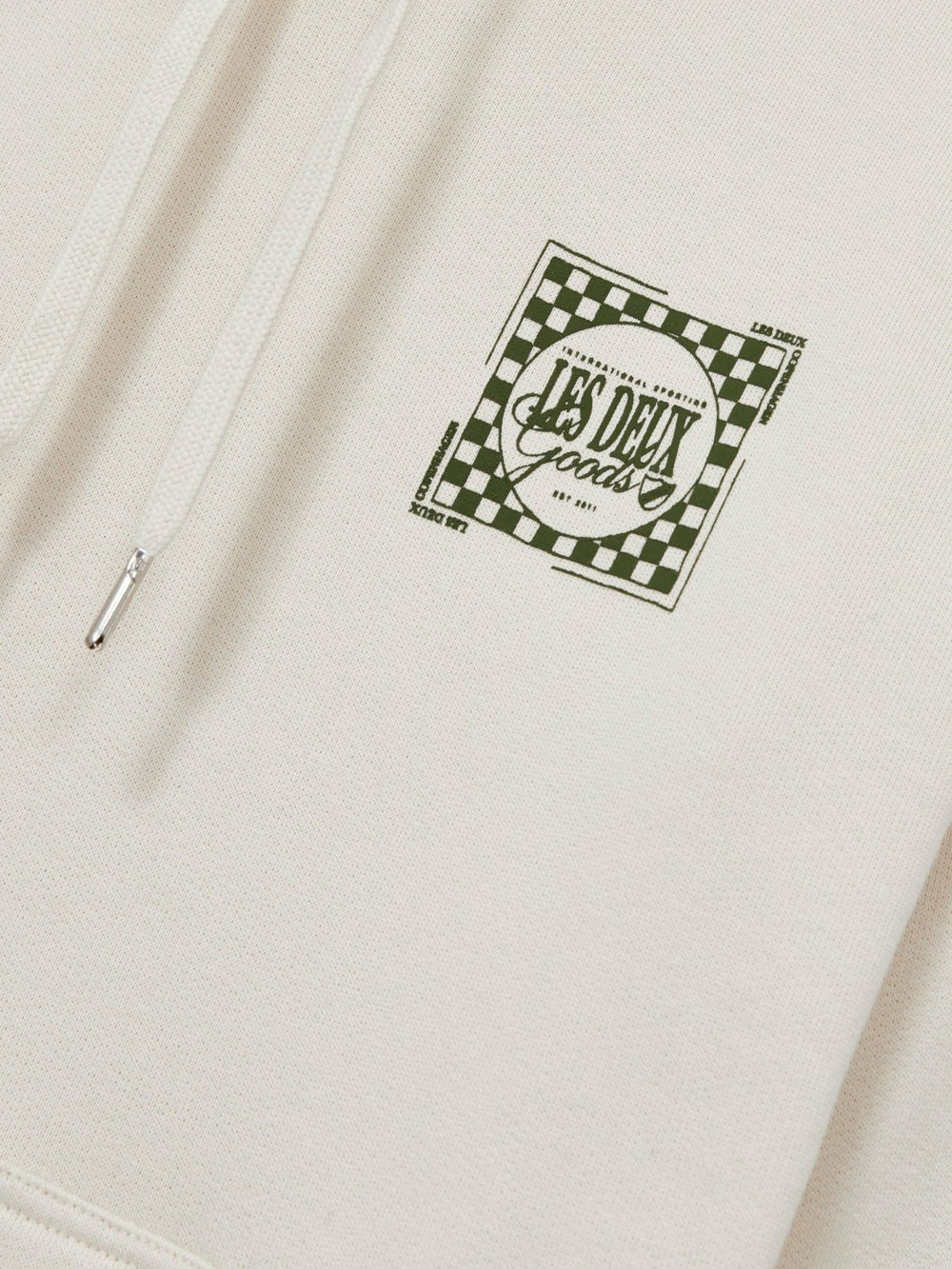 Les Deux 100% Cotton Goods Print Hoodie Ivory/Green | Mens