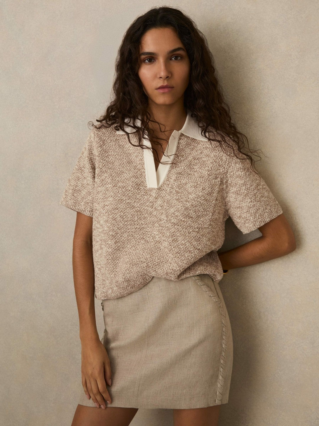 Cotton-Blend Knit Polo Shirt Neutral | Womens