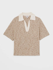 Cotton-Blend Knit Polo Shirt Neutral | Womens