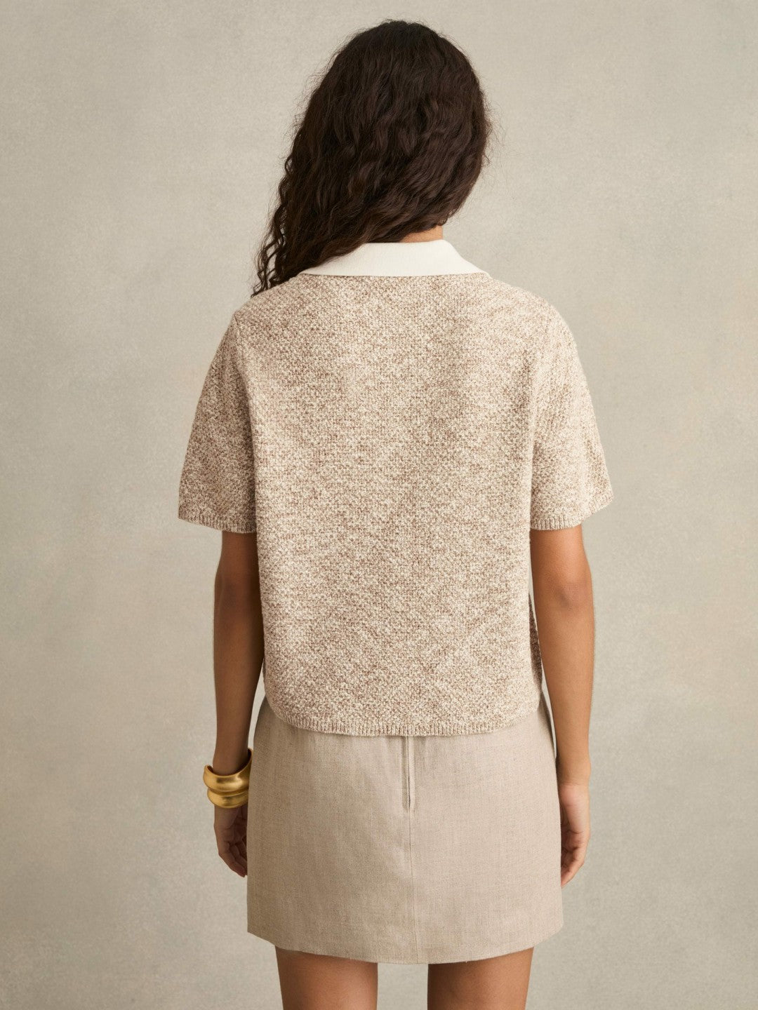 Cotton-Blend Knit Polo Shirt Neutral | Womens