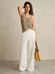 Linen Open Knit Vest Stone | Womens