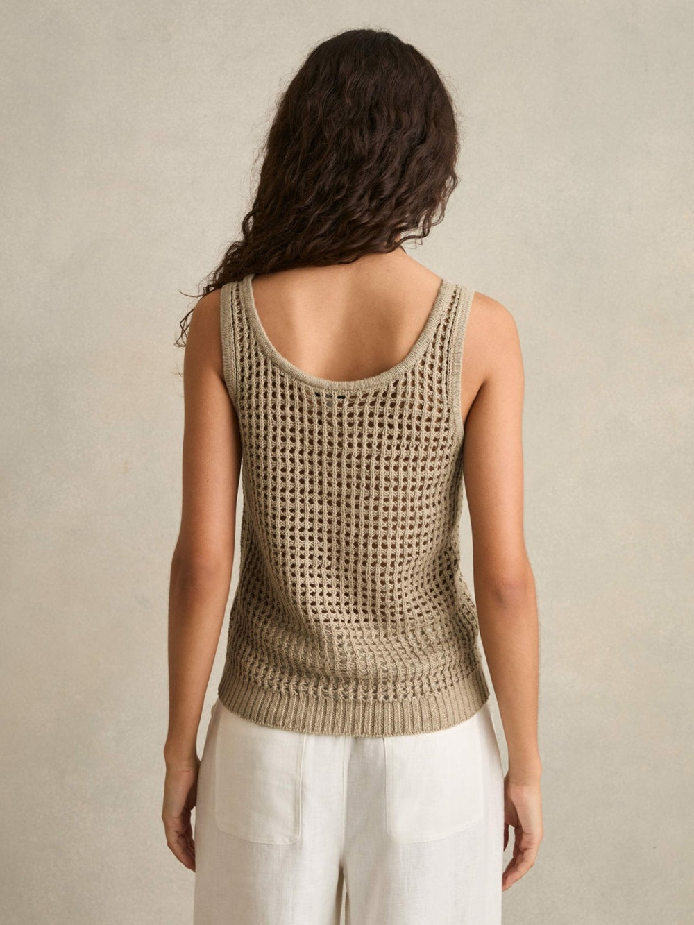 Linen Open Knit Vest Stone | Womens